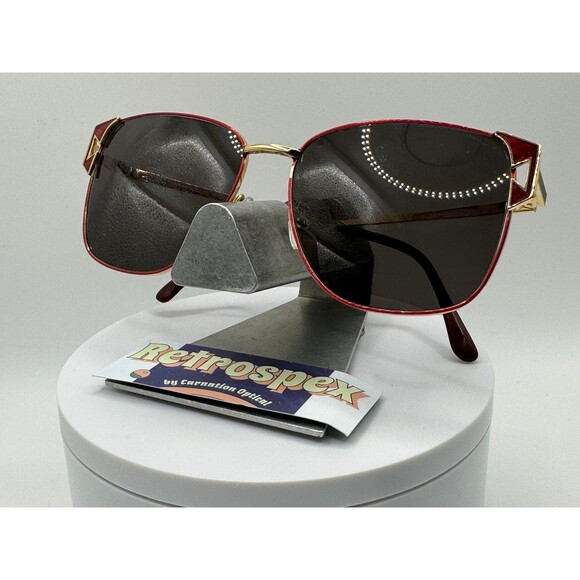 Vintage Oversize Sunglasses NOS Grey Lens Red/Gold Frame 80s-90s Retro Glasses - Picture 2 of 8